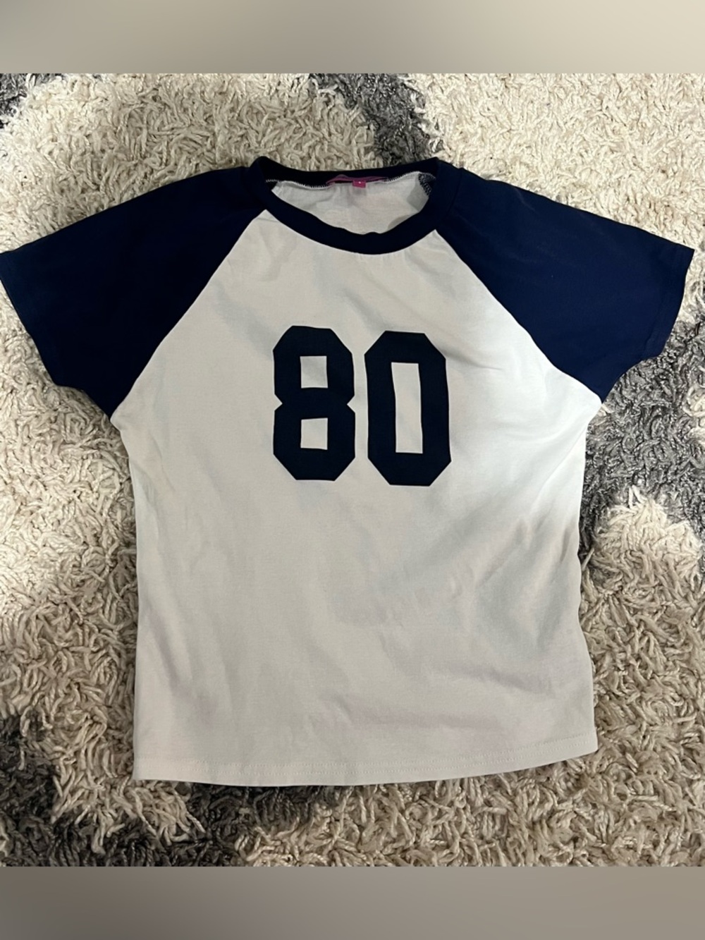 Edikted White & Navy Raglan Tee with '80' Number